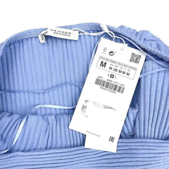 NWT ZARA Halter Neck Ribbed Knot Detail Dress Sz Medium Sky Blue - Picture 4 of 6